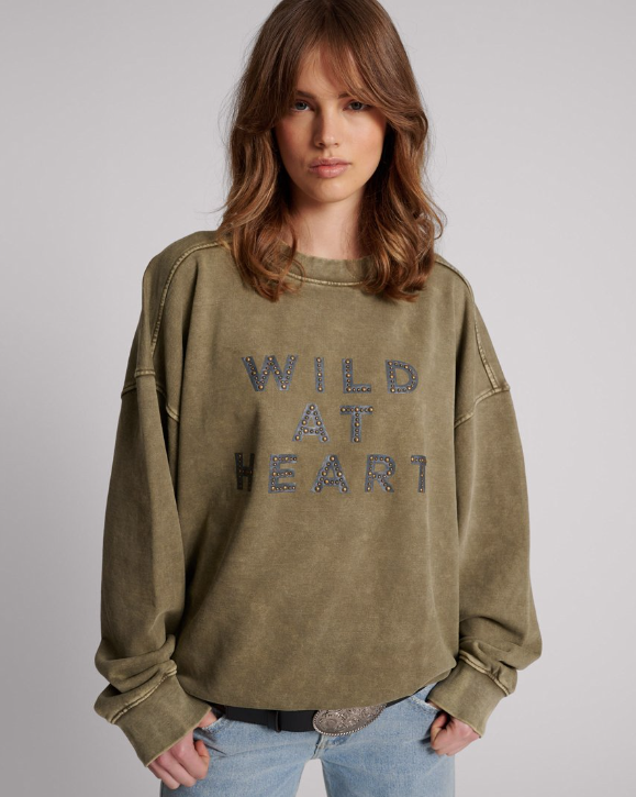 Wild At Heart Studded Retro Sweater - Khaki