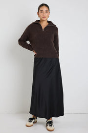 Trinket Chocolate Quarter Zip Cable Jumper