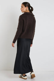 Trinket Chocolate Quarter Zip Cable Jumper