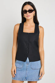 Viaduct Black Linen Vest