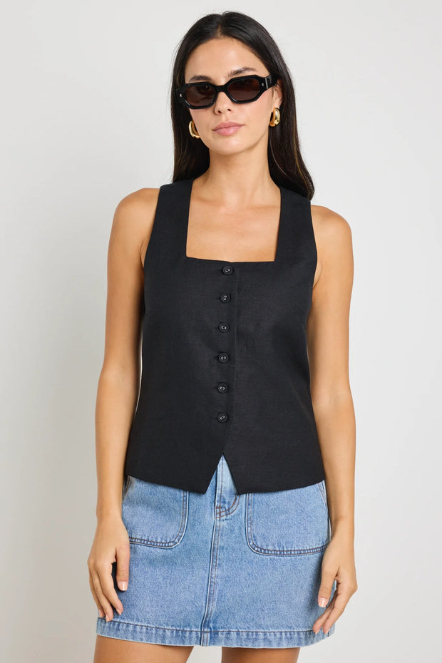 Viaduct Black Linen Vest