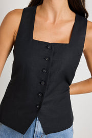 Viaduct Black Linen Vest