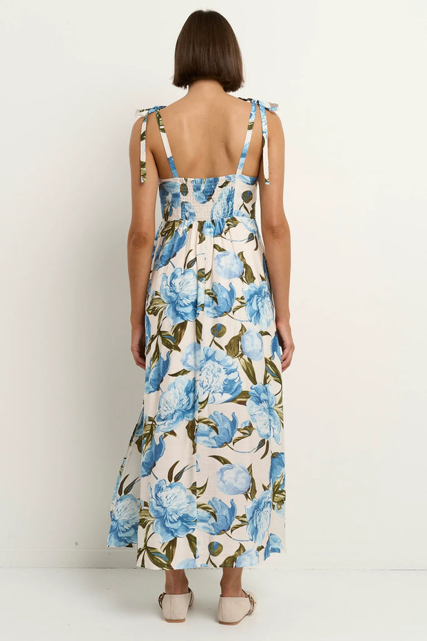 Nimbus Blue Vintage Floral Tie Strap Maxi Dress