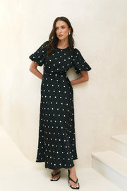 Stage Black Polka Dot Puff Sleeve Maxi Dress
