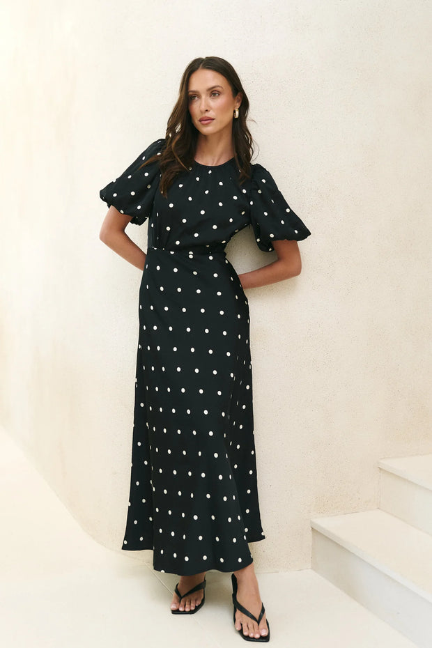 Stage Black Polka Dot Puff Sleeve Maxi Dress