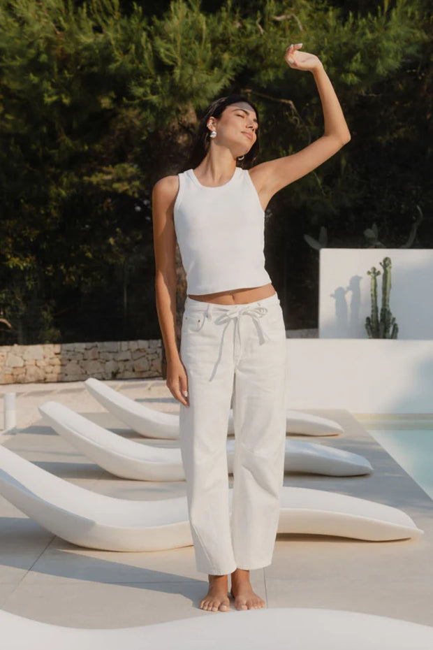 Campus Ecru Tie Waist Barrel Jeans