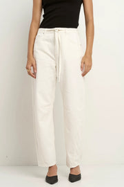 Campus Ecru Tie Waist Barrel Jeans