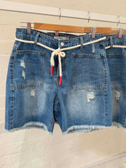 FRAYED DENIM CARPENTER SHORT - STONEWASH