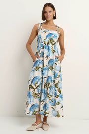 Nimbus Blue Vintage Floral Tie Strap Maxi Dress