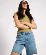 One Teaspoon Jacksons Mid Waist Shorts Blue Crush