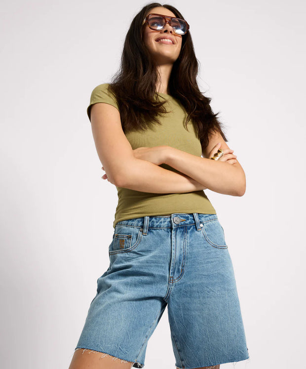 One Teaspoon Jacksons Mid Waist Shorts Blue Crush