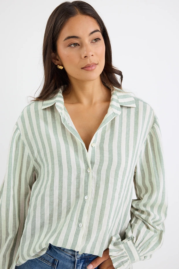 Connection Moss Stripe Button Front Blouse