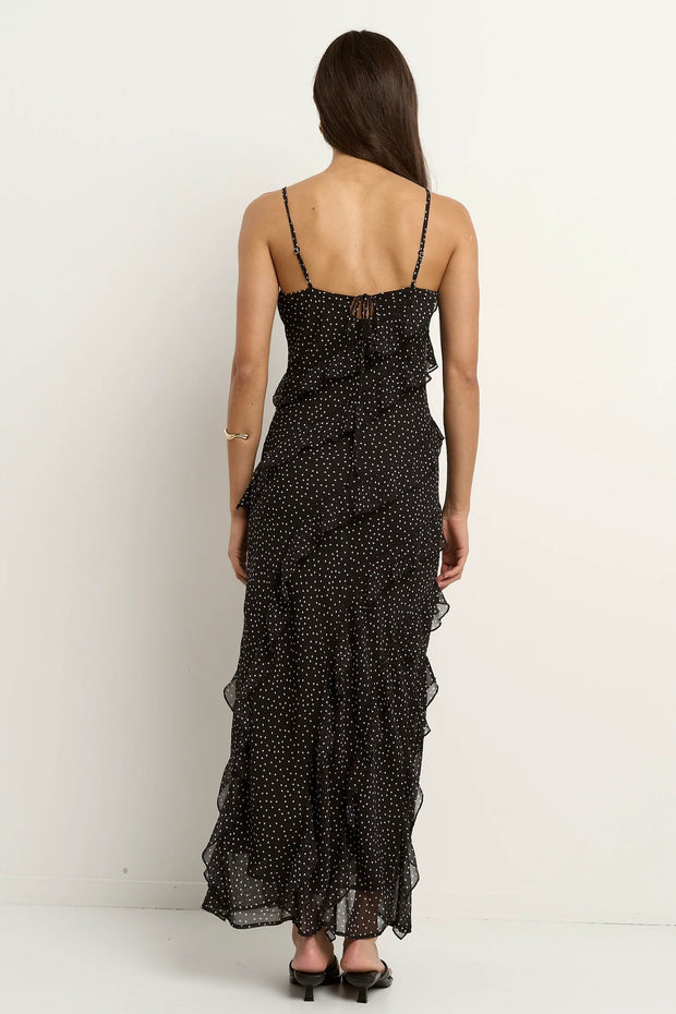 Galore Black Polka Dot Bias Slip Dress