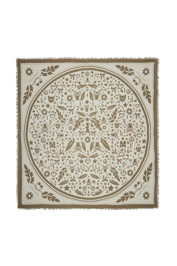 Filigree Twill Scarf Modal - Cream/Olive