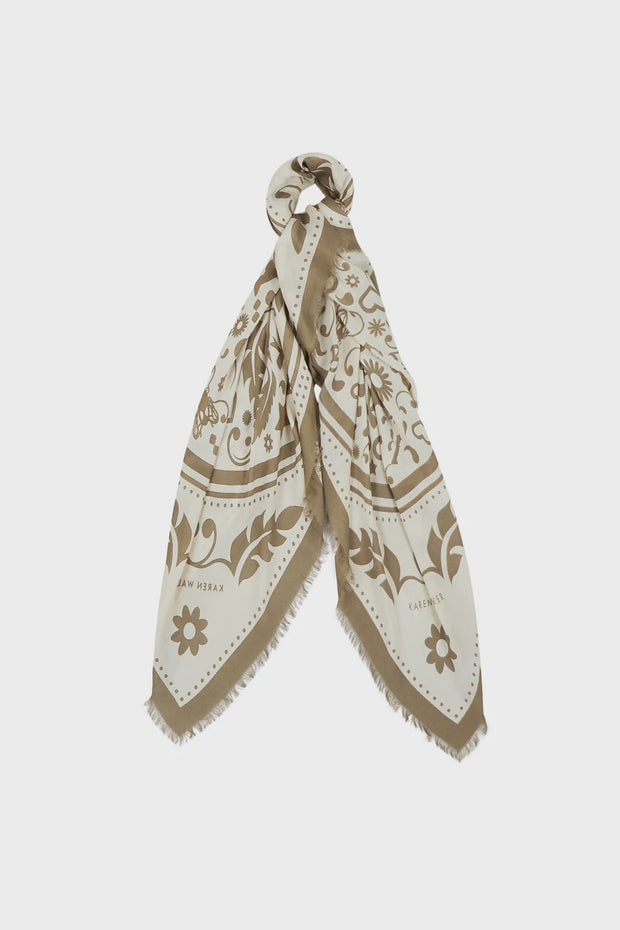 Filigree Twill Scarf Modal - Cream/Olive