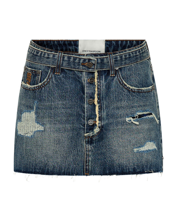 One Teaspoon Boys Club Blue Belted Denim Mini Skirt