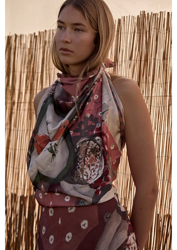 Far Mer Silk Scarf Green Horse