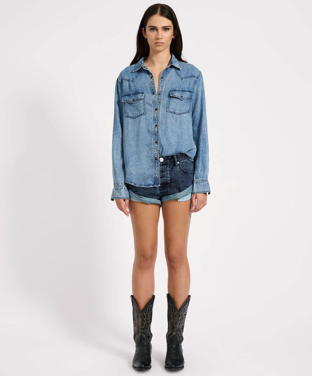 One Teaspoon Tencel Western Shirt Blue