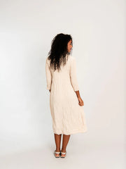 Alquema Linen like Contrast Nehru Coat Dress Stone