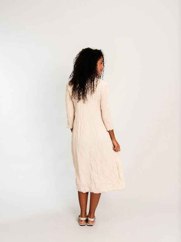 Alquema Linen like Contrast Nehru Coat Dress Stone