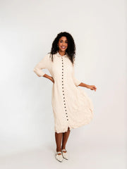 Alquema Linen like Contrast Nehru Coat Dress Stone