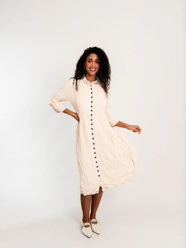 Alquema Linen like Contrast Nehru Coat Dress Stone
