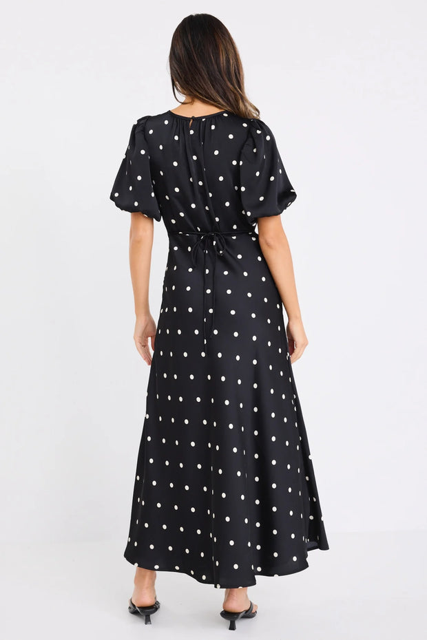 Stage Black Polka Dot Puff Sleeve Maxi Dress