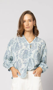 Drama Bloom Blouse Blue Damask