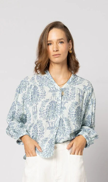 Drama Bloom Blouse Blue Damask