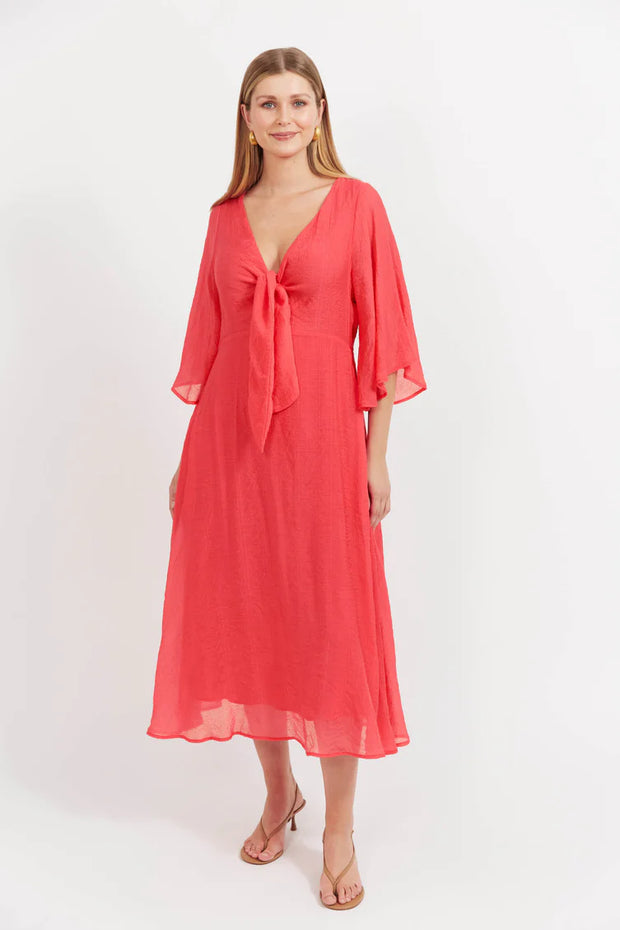 Haven Baja Tie Midi Dress Punch