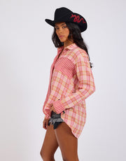 One Teaspoon Flannel Checked Cotton Muslin Shirt Pink