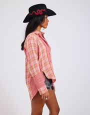 One Teaspoon Flannel Checked Cotton Muslin Shirt Pink