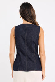 View Indigo Denim Square Neck Vest - Indigo Denim