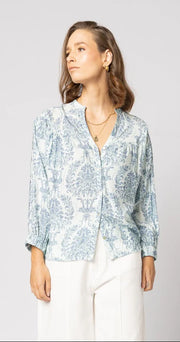 Drama Bloom Blouse Blue Damask