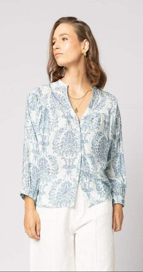 Drama Bloom Blouse Blue Damask