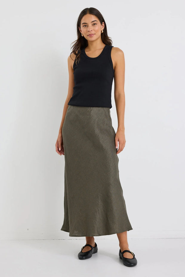 Bliss Khaki Linen Skirt