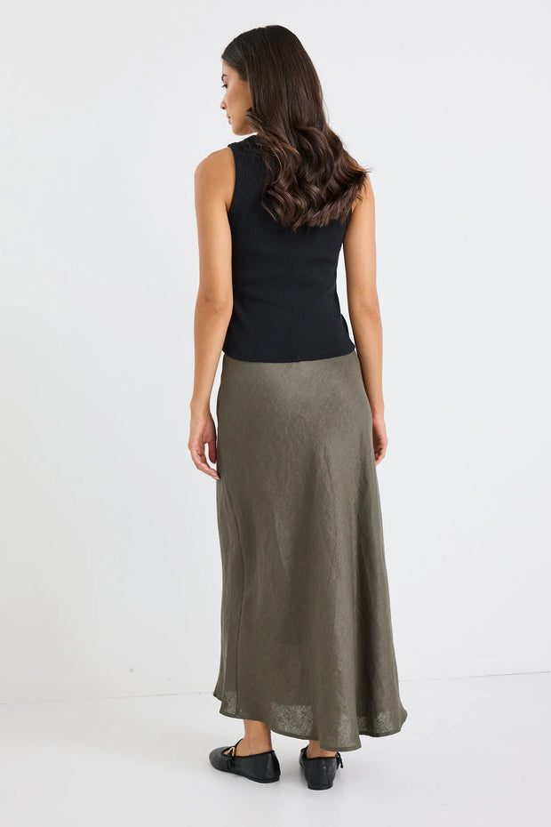 Bliss Khaki Linen Skirt