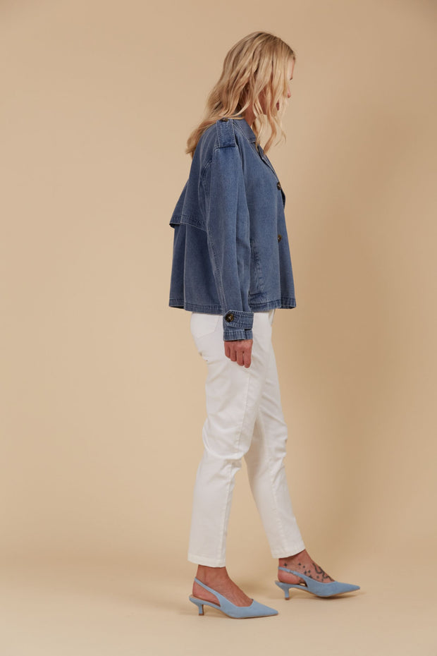 Freya Crop Trench - Denim