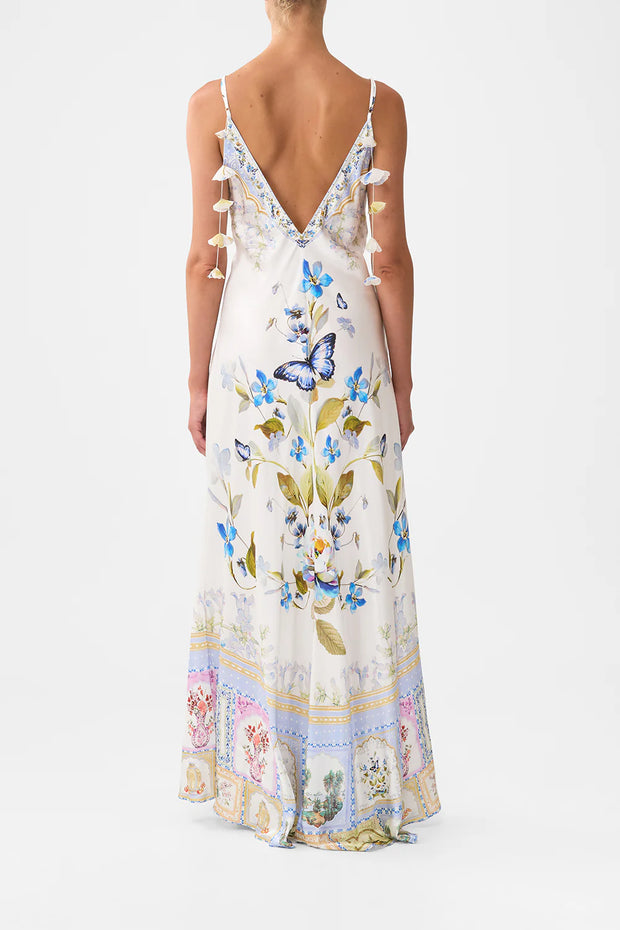 Camilla V Neck Long Bias Slip Dress Botanical Ballads