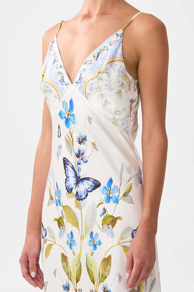 Camilla V Neck Long Bias Slip Dress Botanical Ballads