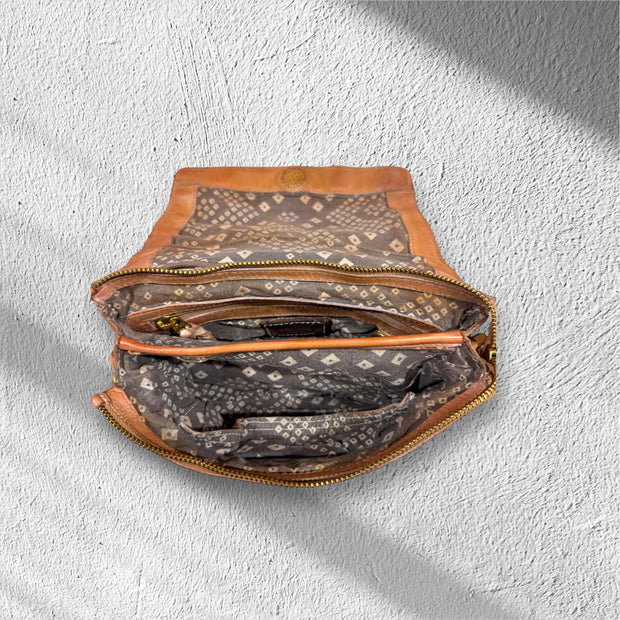 Nico Fold Over Honey Leather with Turquoise