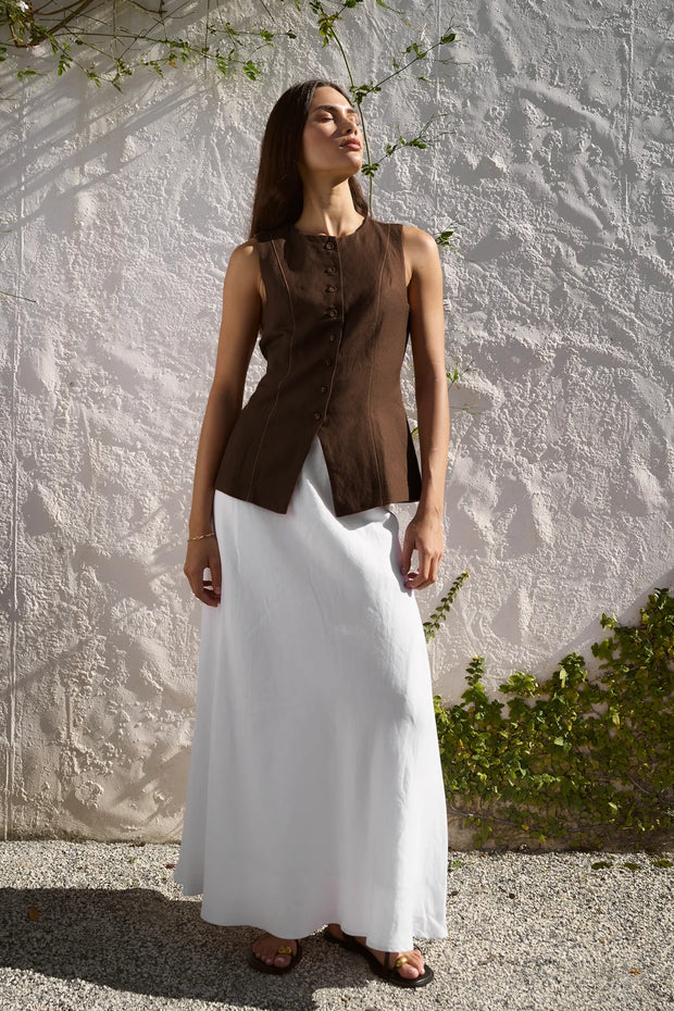 Polarity Chocolate Linen Viscose Crew Neck Fitted Vest
