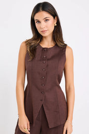 Polarity Chocolate Linen Viscose Crew Neck Fitted Vest