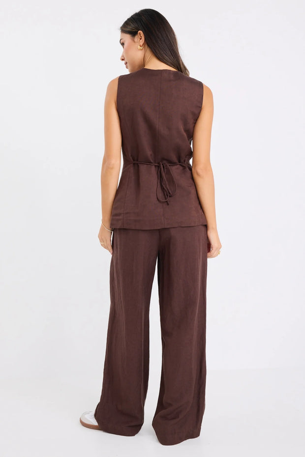 Polarity Chocolate Linen Viscose Crew Neck Fitted Vest