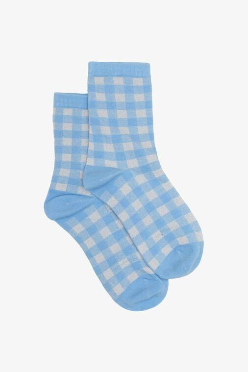 Antler Blue Silver Gingham Sock