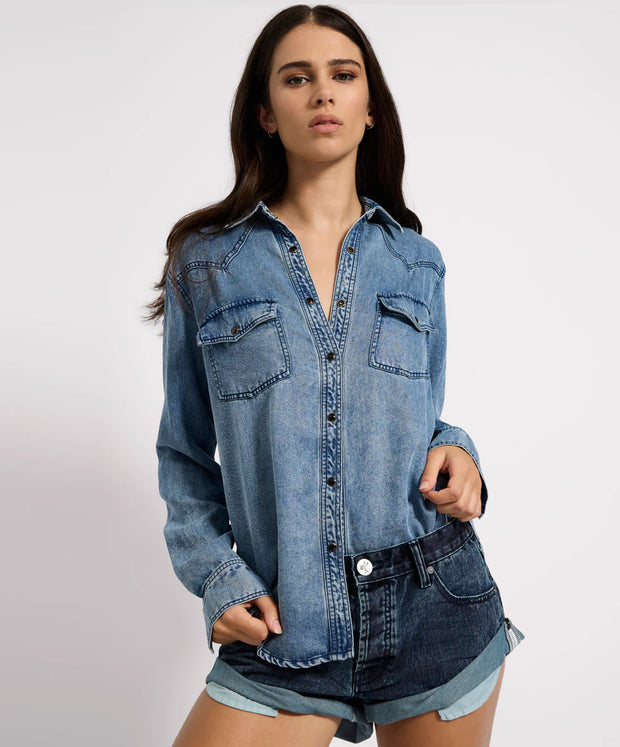 One Teaspoon Tencel Western Shirt Blue
