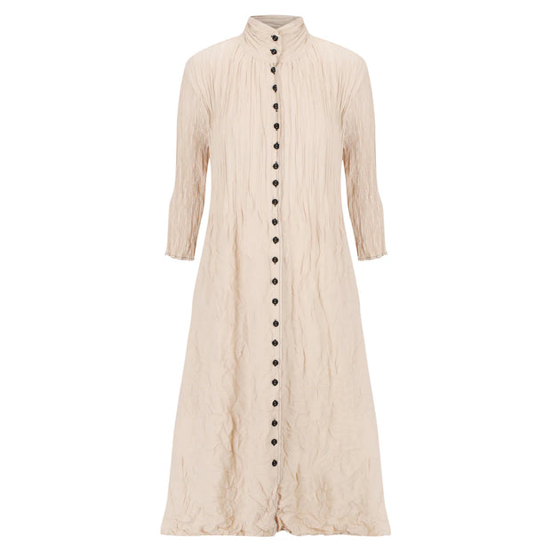 Alquema Linen like Contrast Nehru Coat Dress Stone