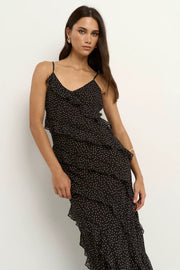 Galore Black Polka Dot Bias Slip Dress