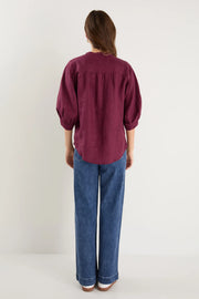 Deity Burgundy Linen Button through Blouse