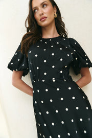 Stage Black Polka Dot Puff Sleeve Maxi Dress